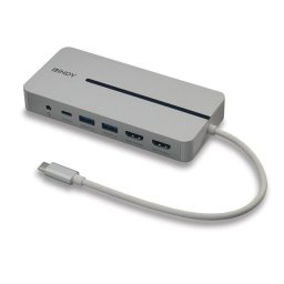Dock USB-C Lindy 43360 2x HDMI 2x USB-A 1x USB-C 3.5mm RJ-45 Plata/Blanco