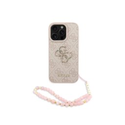 Guess Funda Para Iphone 16 Pro Max – Carcasa De Polipiel Rosa Con Logo 4g Clásico Y Correa De Perlas, Diseño Elegante Y Ajuste Preciso