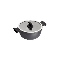 Inoxibar Absolut Black 28 Cm - Cacerola De Aluminio Fundido Indeformable Con Recubrimiento Antiadherente Efecto Piedra Y Tapa De Cristal