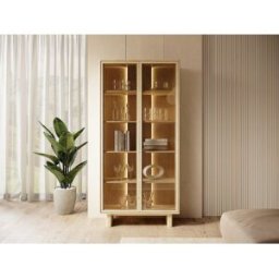 Unique Vitrina de 2 puertas con LEDs en MDF y cristal templado - Color natural claro TERLONA