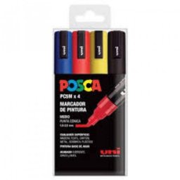 Set de 4 rotuladores Uni-Ball Posca PC-5M 1,8-2,5 mm colores básicos