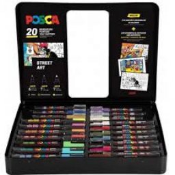Caja metálica 20 rotuladores Uni-posca UNI-BALL tamaños 1mm-3mm-5mm