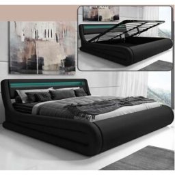 MB Muebles Bonitos Cama de matrimonio con canapé 160x200cm en Negro con LED Rodas