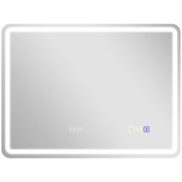 Homcom Espejo De Baño Con Luz Led 80x60 Cm Con Bluetooth Reloj Digital