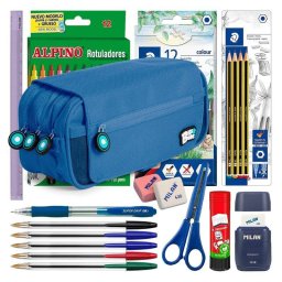 Estuche Escolar Triple Grafoplás BitsBobs con 40 Utensilios Incluidos Azul