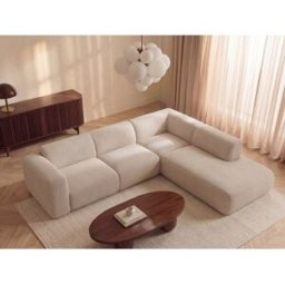 Unique Sofá rinconera derecha con respaldo chaise longue de pana beige - POGNI de Maison Céphy