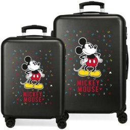 Disney Juego de maletas (cabina y mediana) Mickey Letras rígidas con capacidad de 104L. Negro