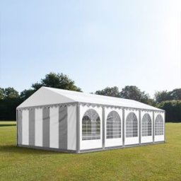 TOOLPORT 6x10 m Carpa para fiestas XXL, altura lateral 2,6m, PVC 1400, con base reforzada, gris-blanco - (8676BL)
