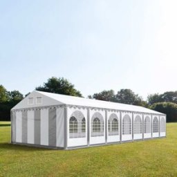 TOOLPORT 6x24 m Carpa para fiestas XXL, altura lateral 2,6m, PVC 1400, con base reforzada, gris-blanco - (38507)