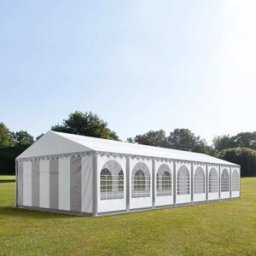 TOOLPORT 6x16 m Carpa para fiestas XXL, altura lateral 2,6m, PVC 1400, con base reforzada, gris-blanco - (37711)