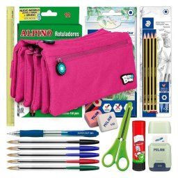 Estuche Escolar Cuádruple Grafoplas Bitsbobs con 40 Utensilios Incluidos Magenta