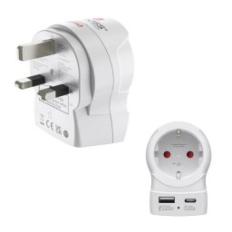 Adaptador Hama EU a UK con 2 puertos USB-A y USB-C 20W blanco