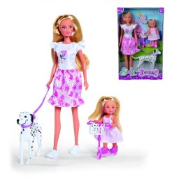 Muñeca articulada SIMBA Steffi Love Cute Walk con patinete y dálmatas