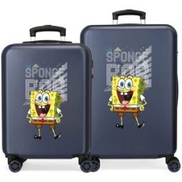 Personajes Juego de maletas (cabina y mediana) Bob Party Bob Esponja rígidas con capacidad de 91L. Azul oscuro