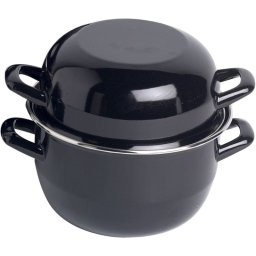 Cosy & Trendy Olla Para Mejillones De Acero Inoxidable 18 Cm, 2,8 L, Esmalte Brillo Negro, Apta Inducción, Asas Laterales, Interior Antiadherente Y Apta Lavavajillas