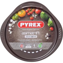 Pyrex Asimetria Bandeja Para Pizza Perforada 32 Cm, Acero Al Carbono Metal Acabado Mate, Antiadherente, Asas Ergonómicas, Apta Horno Hasta 230°c Y Lavavajillas