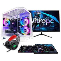 PC Sobremesa Nitropc Pack Avanzado AMD Ryzen 5 5500 16GB 1TB SSD RTX 5060 Windows 11 Blanco Monitor 24