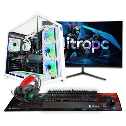 PC Sobremesa Nitropc Pack Extremo AMD Ryzen 5 8400F 32GB 1TB SSD RX 9060 XT Windows 11 Blanco Monitor 27