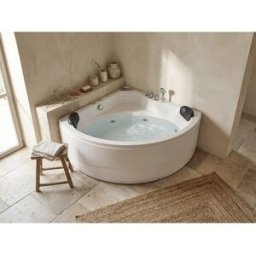 Unique Bañera angular de hidromasaje con sistema de cascada AGLENA - 2 plazas - 350L - 150 x 150 x 60 cm