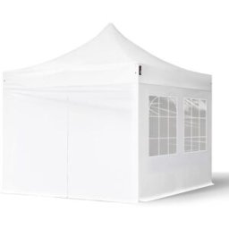 TOOLPORT 3x3 m Carpa plegable, ECONOMY acero 30mm, 4 laterales incl. con ventanas rectangulares, blanco - (581829)