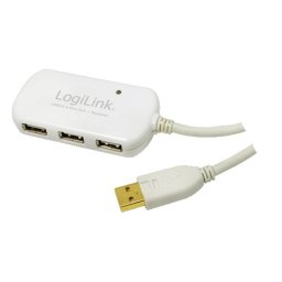 Hub USB LogiLink UA0108 4 Puertos USB 2.0 12m Fuente Alimentación Blanco
