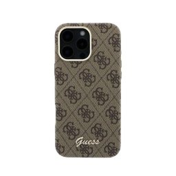 Funda para móvil Guess Logo en Relieve Polipiel Marrón Compatible con iPhone 16 Pro