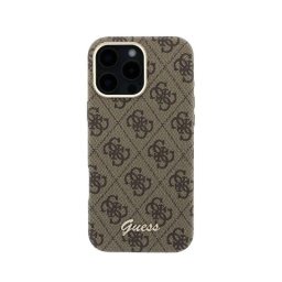 Funda para móvil Guess Logo en Relieve Polipiel Marrón Compatible con iPhone 16 Pro Max