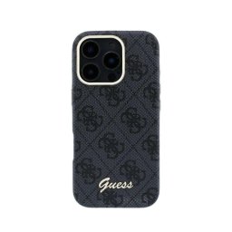 Funda para móvil Guess Logo en Relieve Polipiel Negra Compatible con iPhone 16 Pro Max