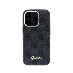 Funda para móvil Guess Logo en Relieve Polipiel Negra Compatible con iPhone 16 Pro