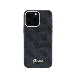 Funda para móvil Guess Logo en Relieve Polipiel Negra Compatible con iPhone 15 Pro