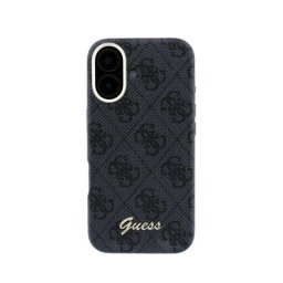 Funda para móvil Guess Logo en Relieve Polipiel Negra Compatible con iPhone 16