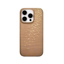 Funda para móvil Pitaka Ultra Fina Fibra de Aramida Dorada Compatible con iPhone 16 Pro Max