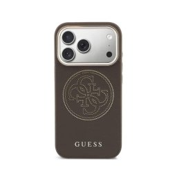 Funda para móvil Guess Efecto piel Logo perforado Marrón para iPhone 17 Pro Max