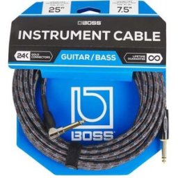 BOSS BIC-25A Cabo Audio Instrumento Jack reto/angulado mono 7.5m Revestimento Malha Garantia Vitalícia