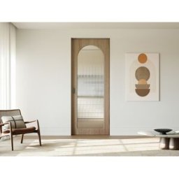 Unique Puerta corredera con sistema de pared deslizante en madera y MDF - arco natural claro y vidrio templado acanalado - Alt. 205 x An. 93 cm - ODEZA