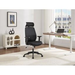 Unique Silla de oficina ergonómica con reposacabezas - Tela - Negro - DELRINO