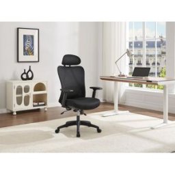 Unique Sillón de oficina ergonómico con reposacabezas - Tela - Negro - SORLITA