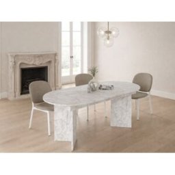 Unique Mesa de comedor extensible de 6 a 10 personas - Efecto mármol blanco - TOPANIA