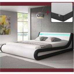 MB Muebles Bonitos Cama de matrimonio con Canapé y Colchón 140x190cm en Blanco y Negro con LED Parisina