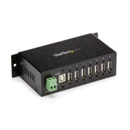 Hub USB Industrial StarTech 7 Puertos 2.0 DIN ESD Metal Protección 480 Mbps Negro