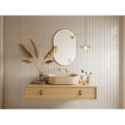 Unique Espejo de baño ovalado con luz antivaho y marco negro - 60 x 90 cm - ALARICO