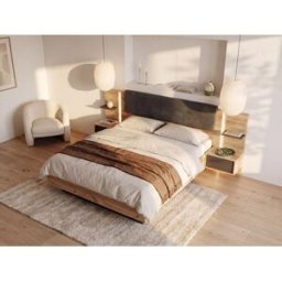 Unique Cama con mesitas de noche 160 x 200 cm - Con LEDs - Color: natural y antracita - ELYNIA