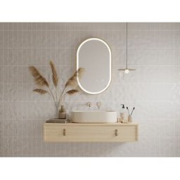 Unique Espejo de baño con luz ovalada antivaho y marco dorado - 50 x 80 cm - ALARICO