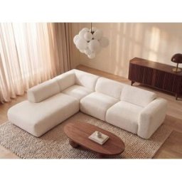 Unique Sofá rinconera izquierda con chaise longue en tela bouclé - Blanco - POGNI de Maison Céphy