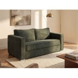 Unique Sofá cama de 3 plazas con apertura italiana de pana verde pino - Cama de 140 cm - Colchón viscoelástico de 22 cm LORETO