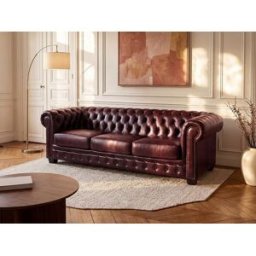 Unique Sofá chesterfield de 4 plazas BRENTON 100% piel de búfalo - Cherry