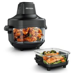 Freidora de Aire Airmsen 4,5L + 1,2L 1500W con 4 modos y tapa de vidrio