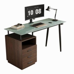 Escritorio Welltin NK000303AAD cristal esmerilado 130x50 cm 3 cajones marrón
