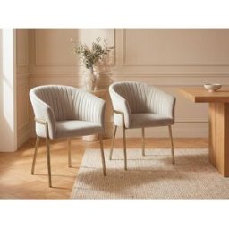 Unique Conjunto de 2 sillas con reposabrazos de terciopelo y metal dorado - Beige - ZAOVA