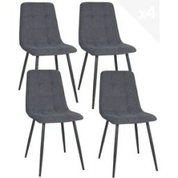 KAYELLES Lote de 4 sillas de comedor de diseño, asiento de tela acolchada, patas metálicas negras DILA (gris)
